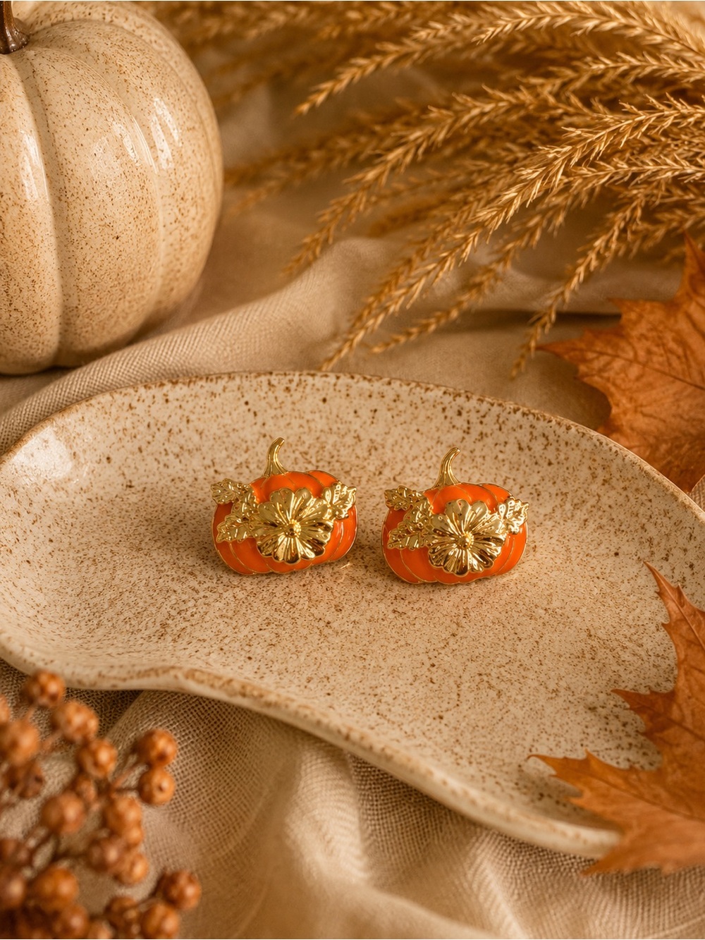 Gold Floral Pumpkin Earrings